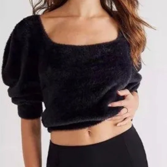 Free People Black Fuzzy Moonbeam Sweater Size Small Pullover - Picture 3 of 15